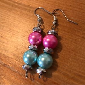 Pink and blue earrings